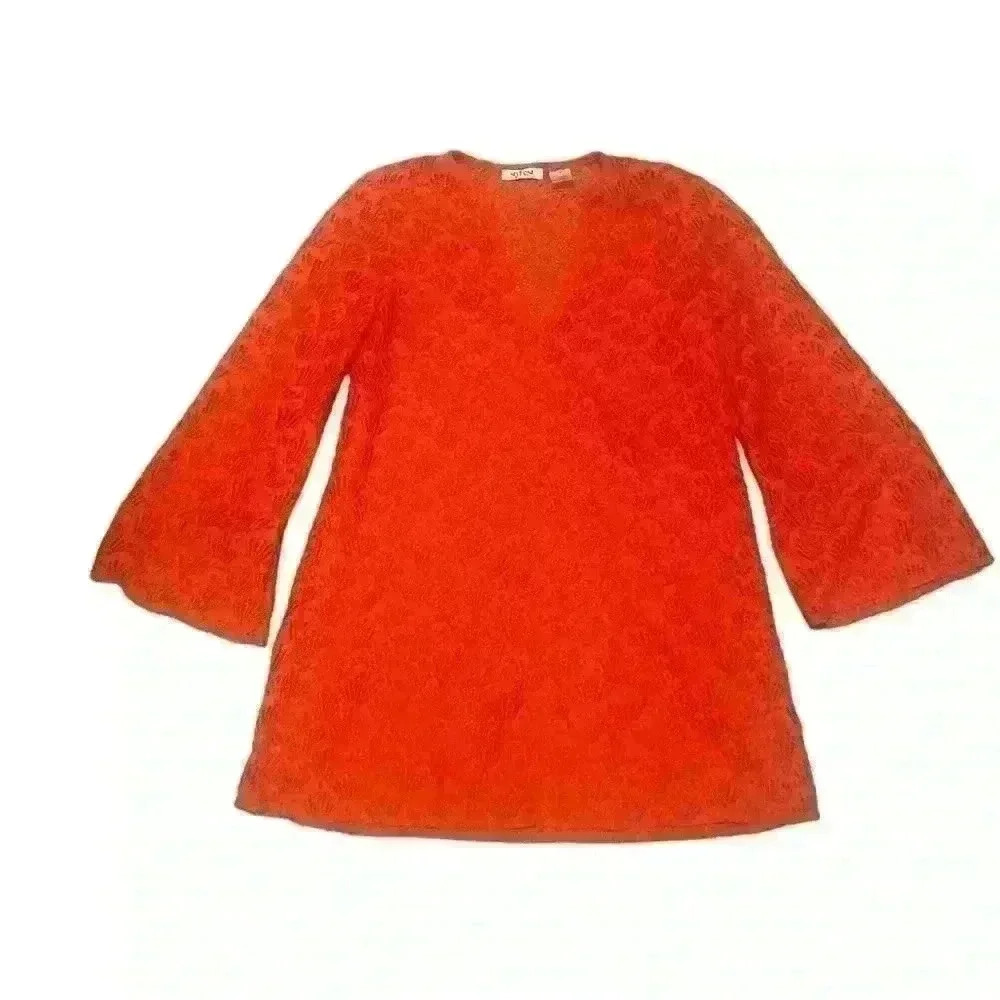 Bright coral red beach cover-up. Size S.